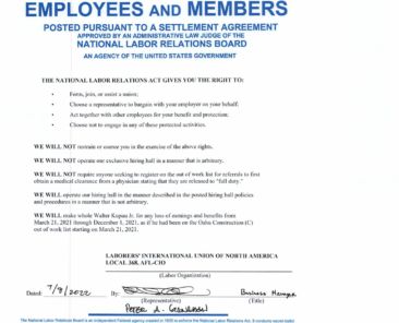Notice To Employees and Members Posted Pursuant To A Settlement Agreement Approved By An Administrative Law Judge Of The National Labor Relations Board
